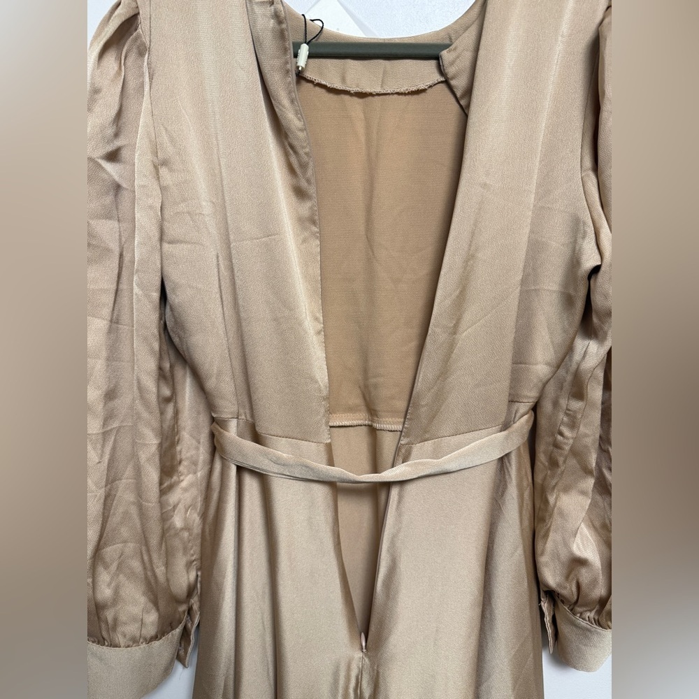 Long Sleeve Tie-Waist Maxi Dress in light Camel beige Size 12 A-line - Picture 8 of 9